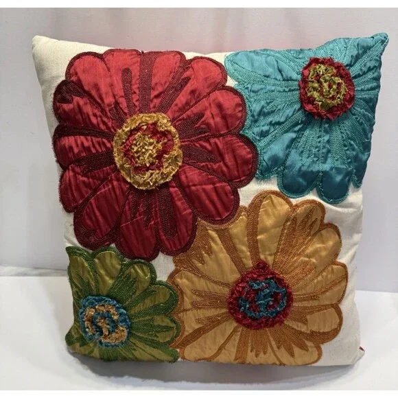 Pier 1 Imports Embroidered Floral Pillows 17x15 Boho Multicolor Embroidery Set 2 - Picture 4 of 11
